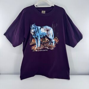 Vintage Eagle Products Wyoming Wolf Graphic T-Shirt Mens 2XL Purple Made in USA